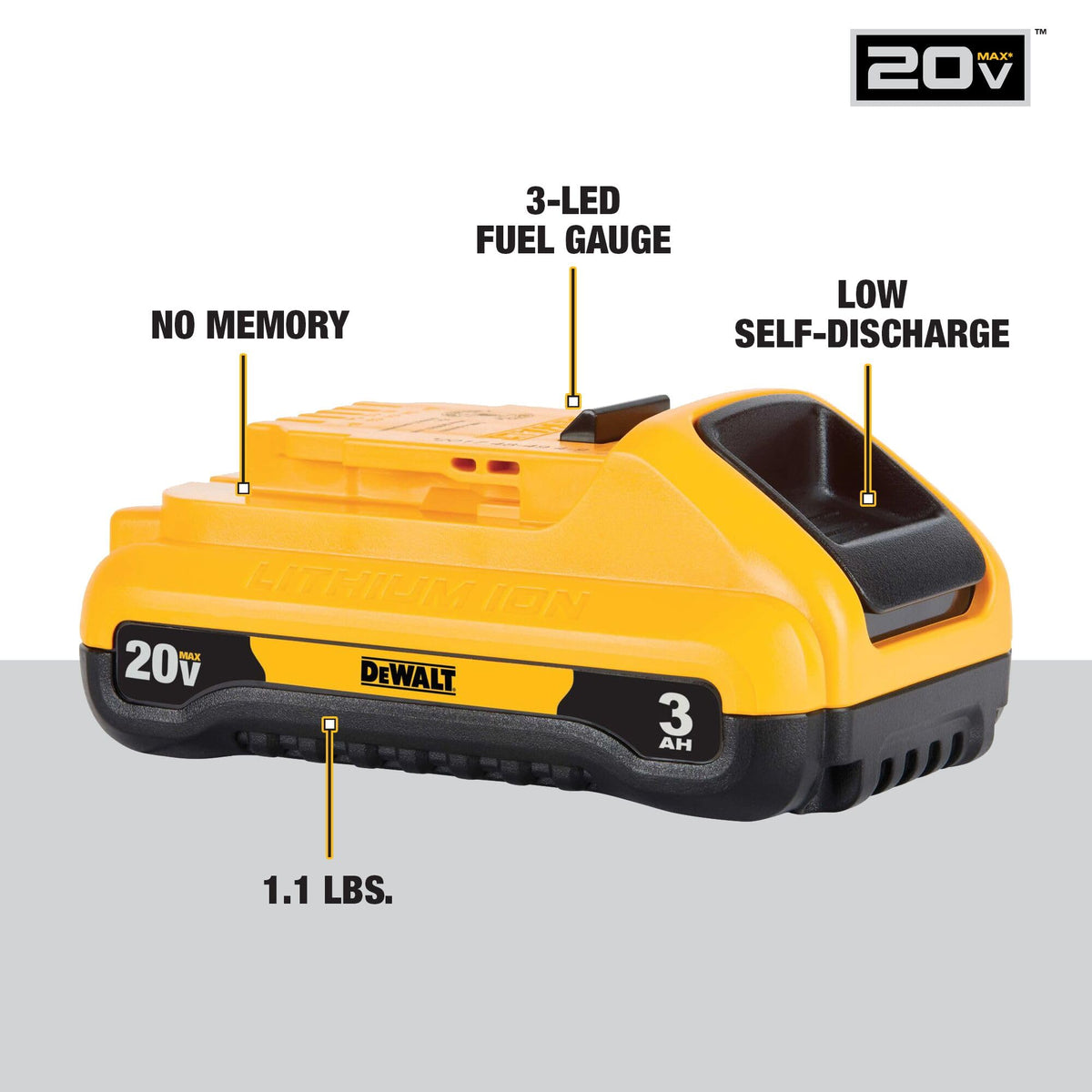 DEWALT no memory and low self-discharge for consistent performance