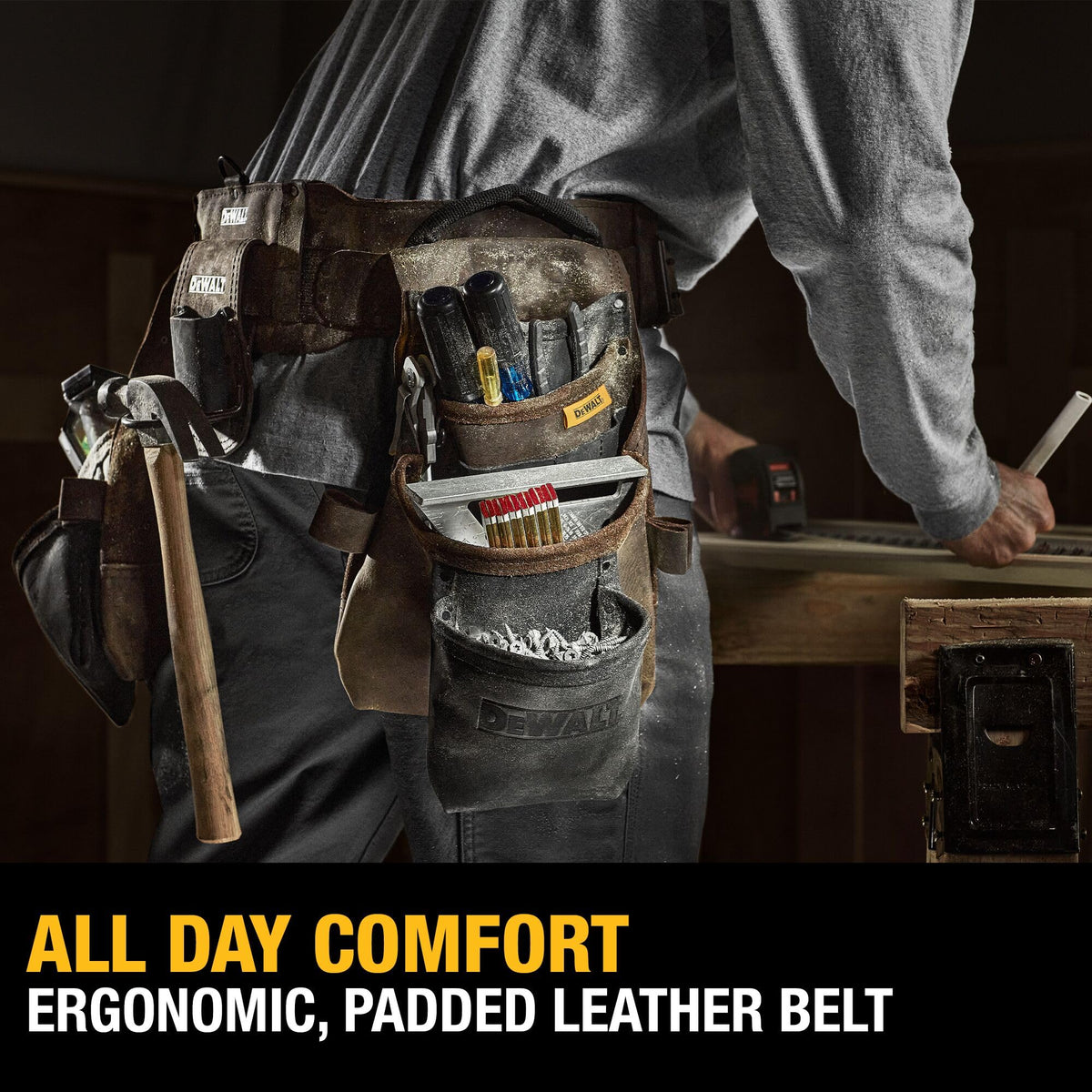 DEWALT nubuck leather construction detail for rugged durability