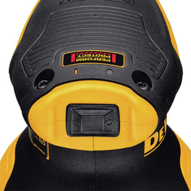 DEWALT DWE6423K close-up of rubber overmold grip for comfortable use