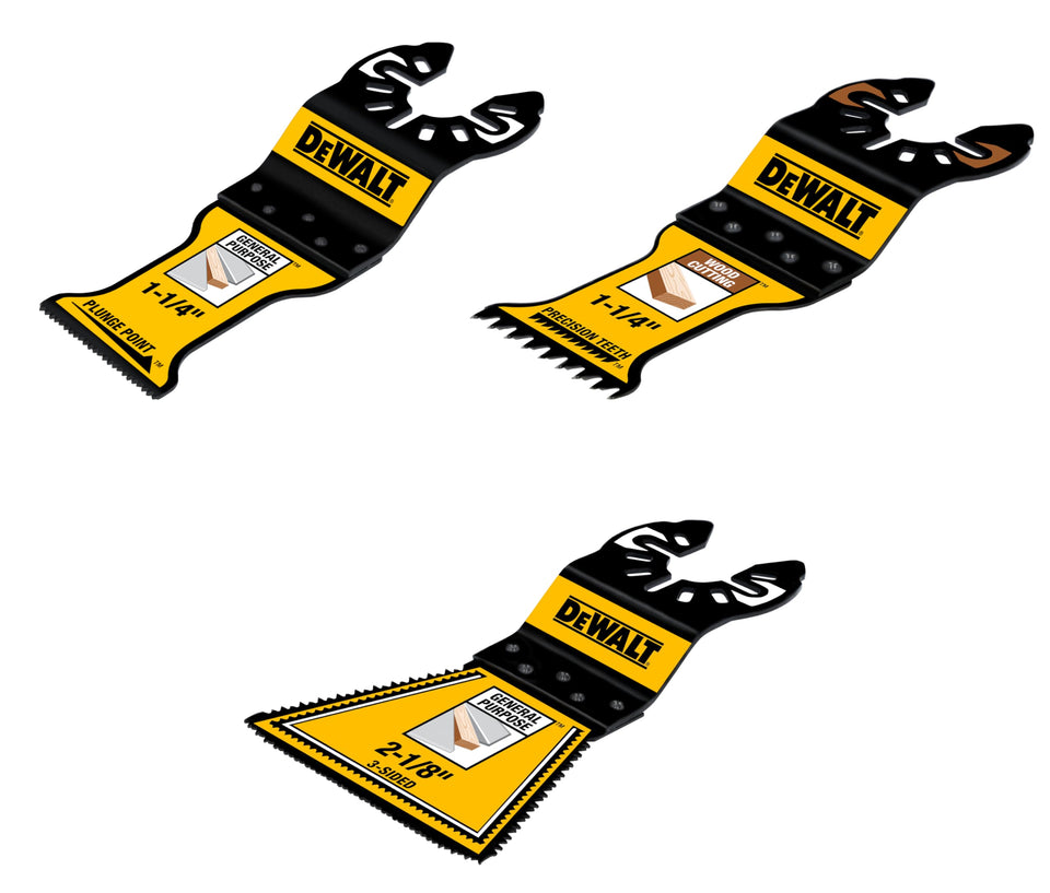 DEWALT oscillating general-purpose set packshot highlighting versatility for remodeling tasks.