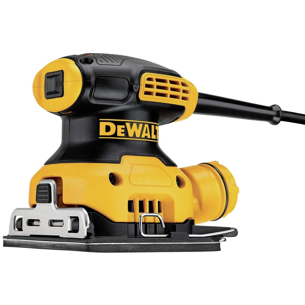 DEWALT palm sander DWE6411K counterweight reduces vibration for smoother sanding.