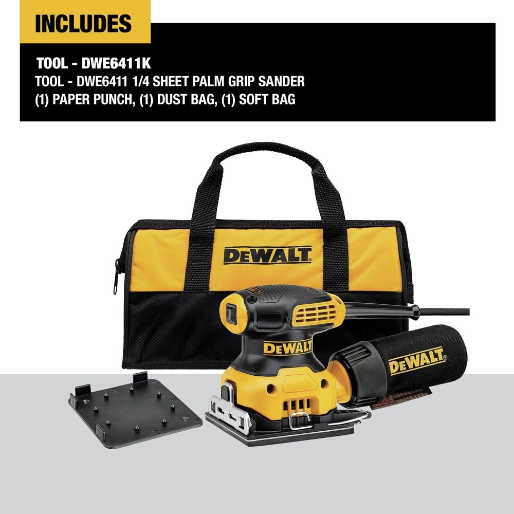 DEWALT palm sander DWE6411K close-up of paper clamp for secure sandpaper retention.