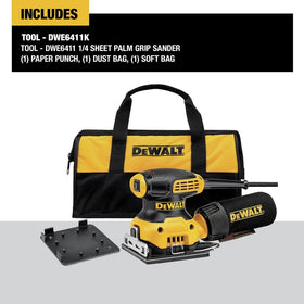 DEWALT palm sander DWE6411K close-up of paper clamp for secure sandpaper retention.