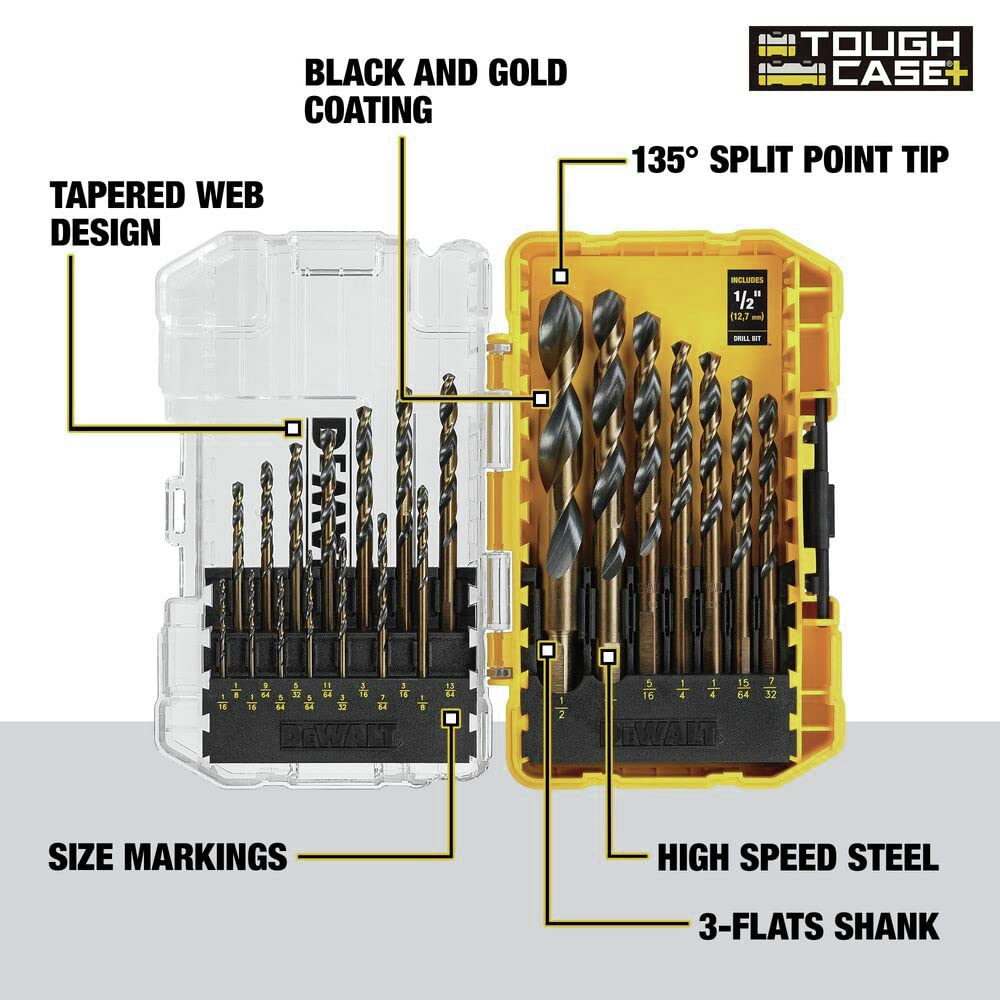 DEWALT parabolic flute design enhances chip ejection in metal and wood.