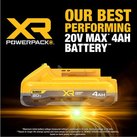 DEWALT PowerPack 4Ah compatibility with 20V MAX tools for easy tool pairing.
