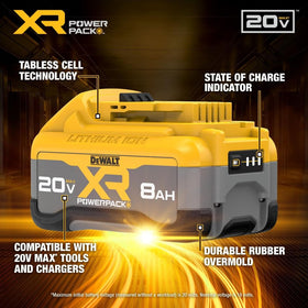 DEWALT Powerpack 8Ah battery LED indicator for quick charge status checks