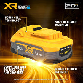 DEWALT Powerstack 20V Max 5Ah with 3 LED gauge for quick charge checks