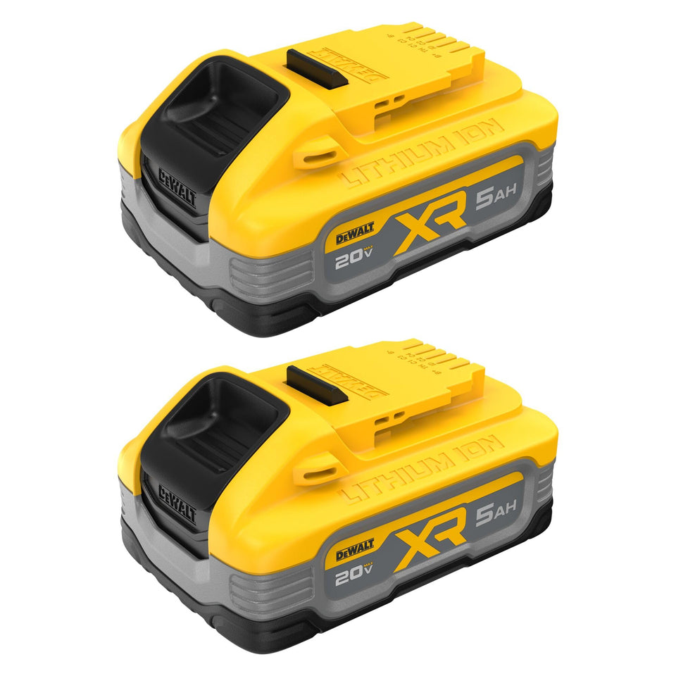 DEWALT Powerstack 20V Max 5Ah front view shows compact, powerful design for tough jobs