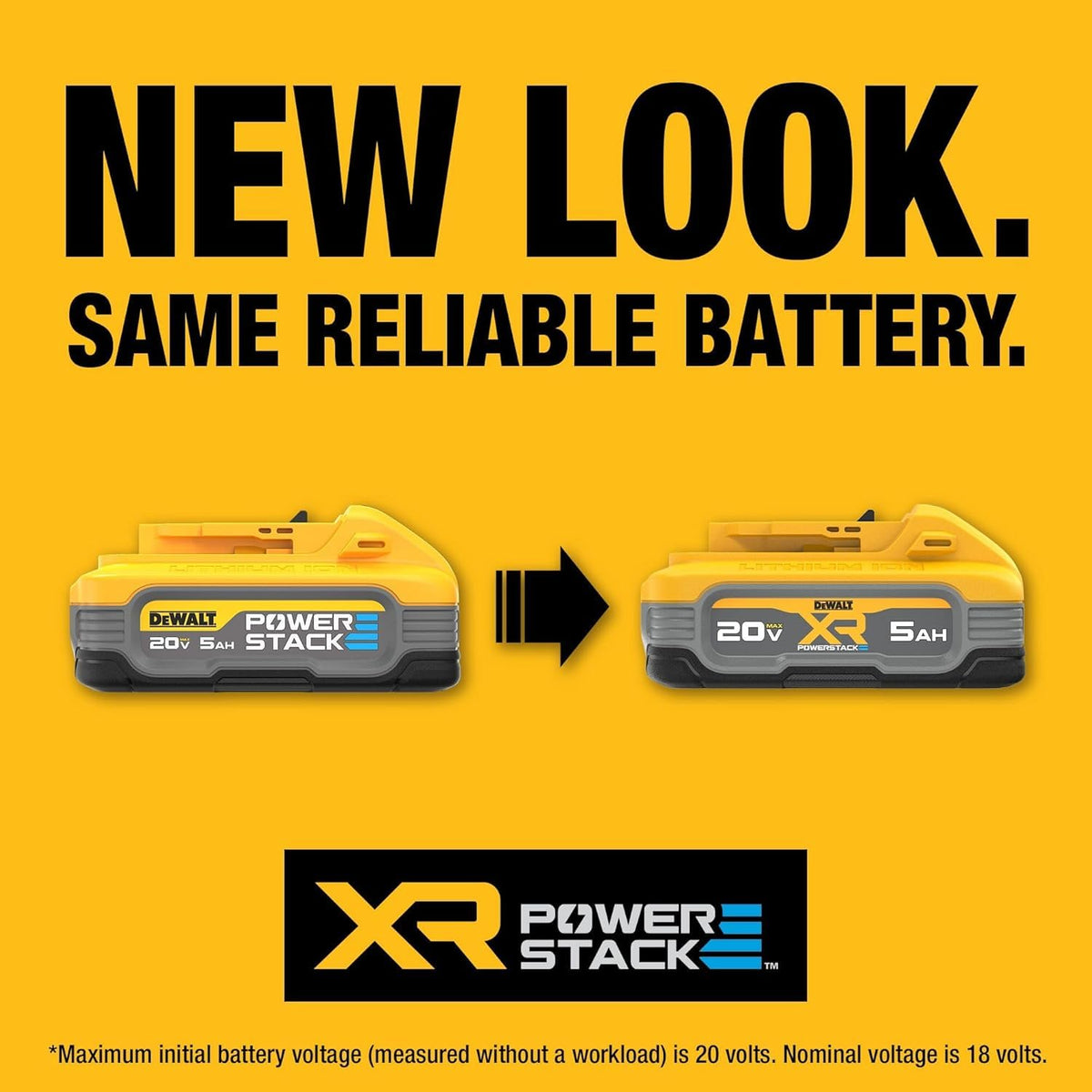 DEWALT POWERSTACK 5Ah battery durable rubber base protects finished surfaces