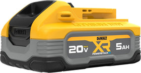 DEWALT POWERSTACK 5Ah battery front view showing robust build for heavy use and extended runtime