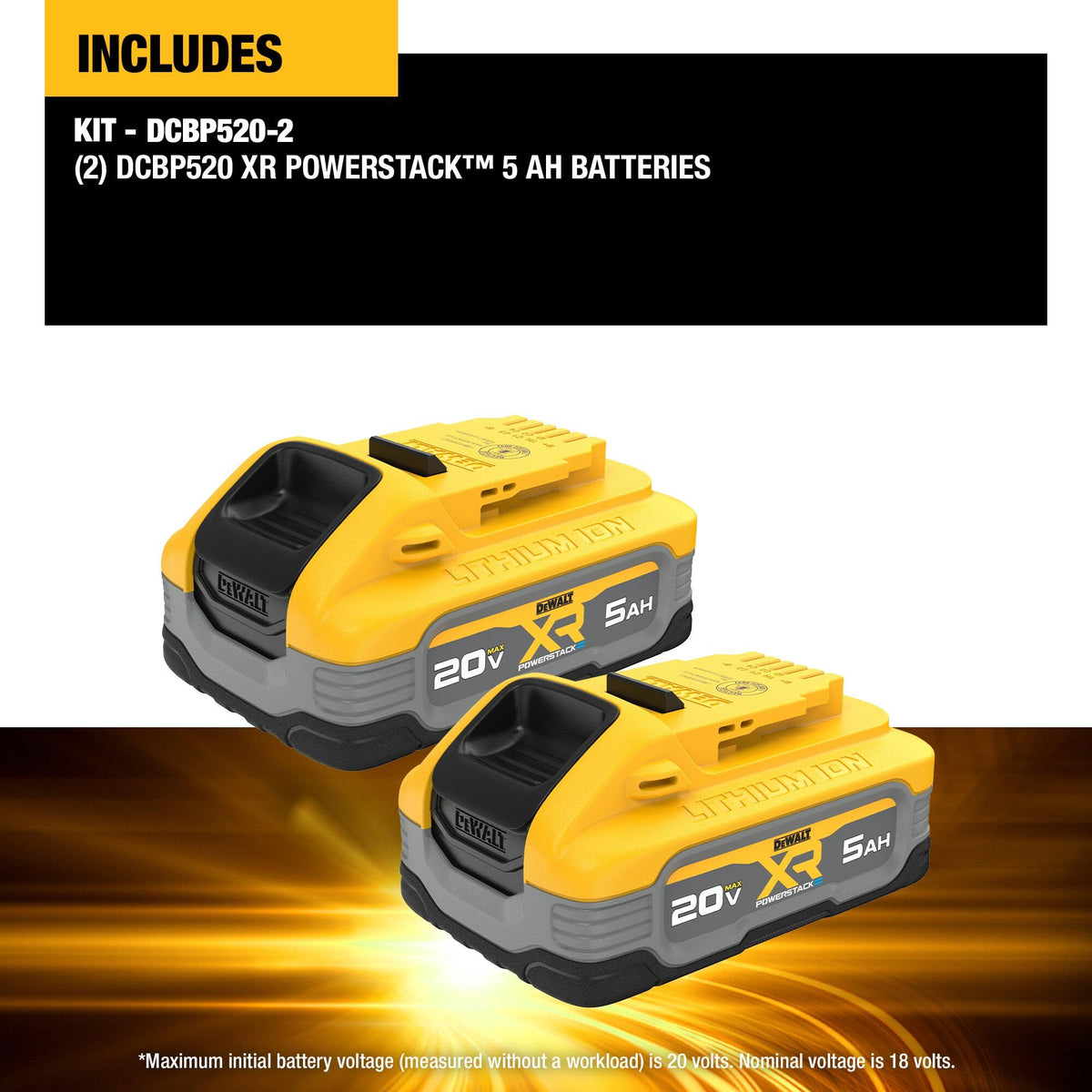 DEWALT Powerstack 5Ah battery installed in a tool illustrating extended run time