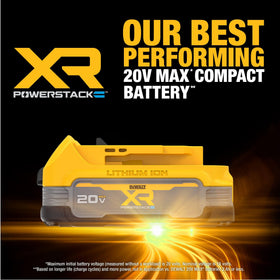 DEWALT PowerSTACK battery overmold base delivers rugged durability in harsh sites.