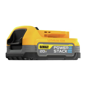 DEWALT POWERSTACK compact battery close-up highlighting high-output performance.