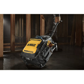 DEWALT Pro Backpack on Wheels IP54 compartment guards valuables from rain and dust.