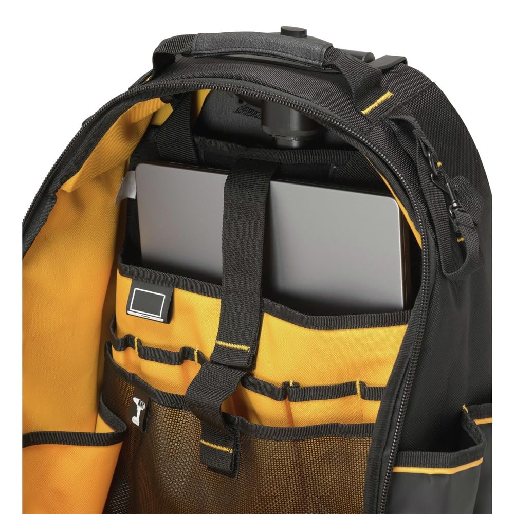 DEWALT Pro Backpack on Wheels rolling design enables easy transport between sites.