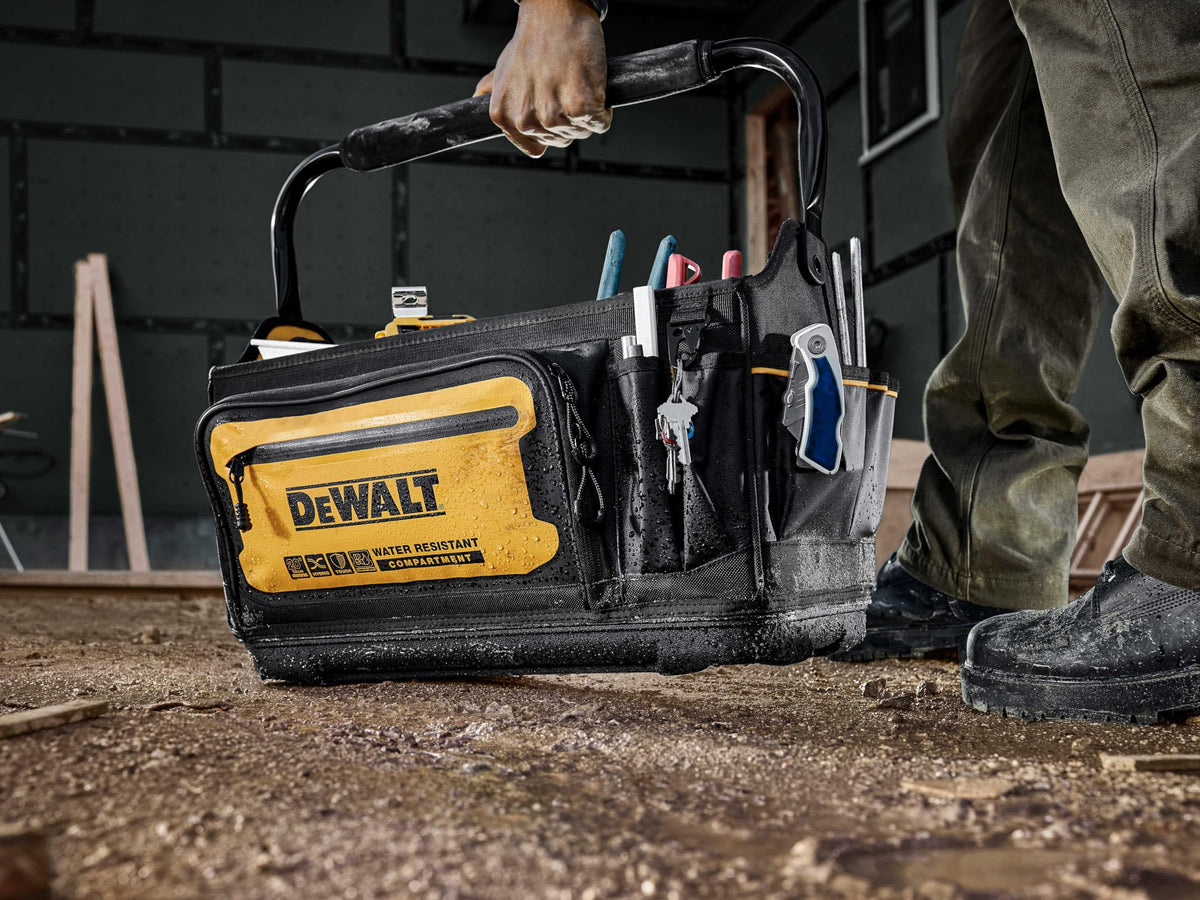 DEWALT pro tote 36-pocket layout keeps tools within reach