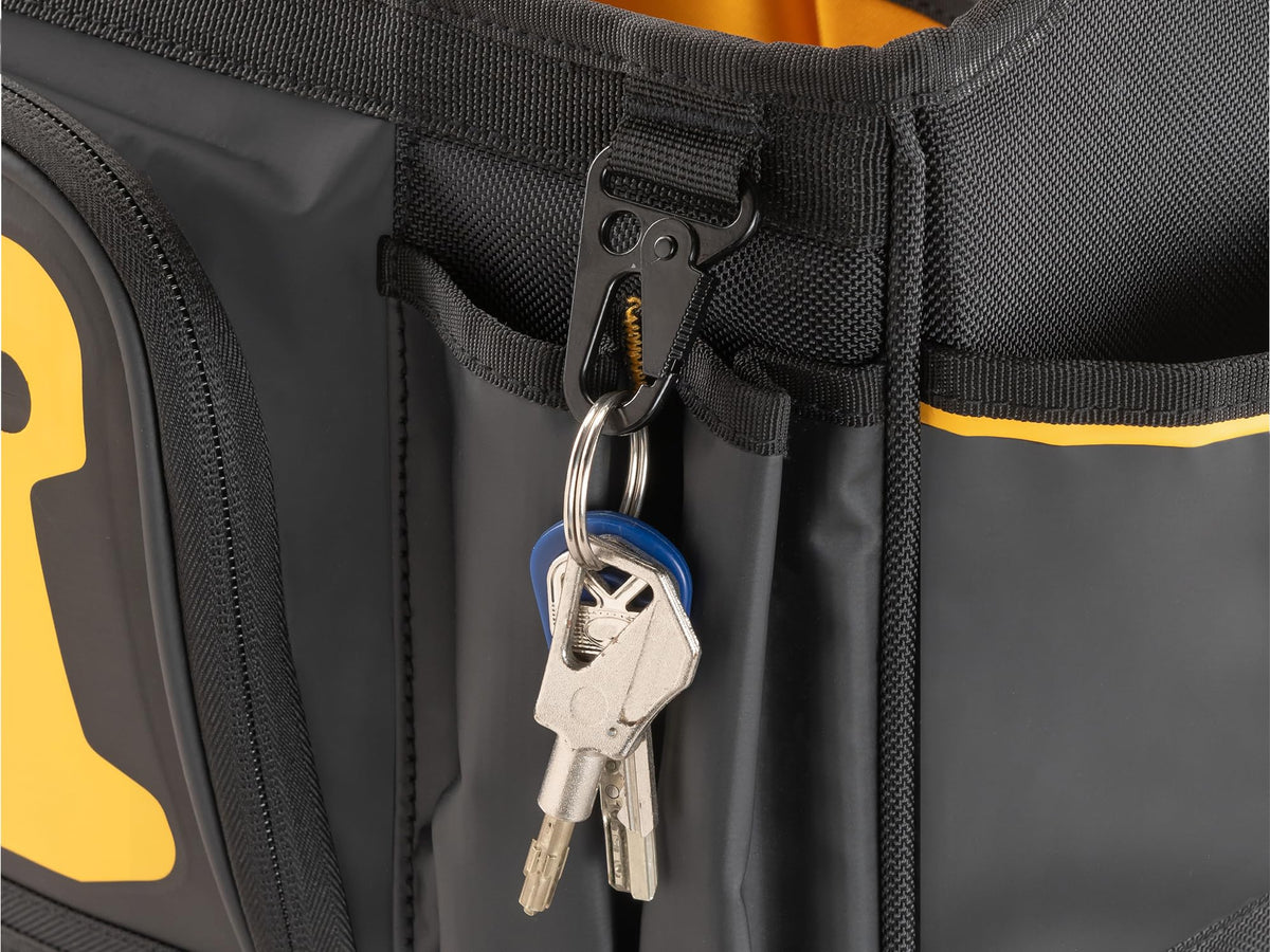 DEWALT pro tote zippered front pocket secures valuables during transport