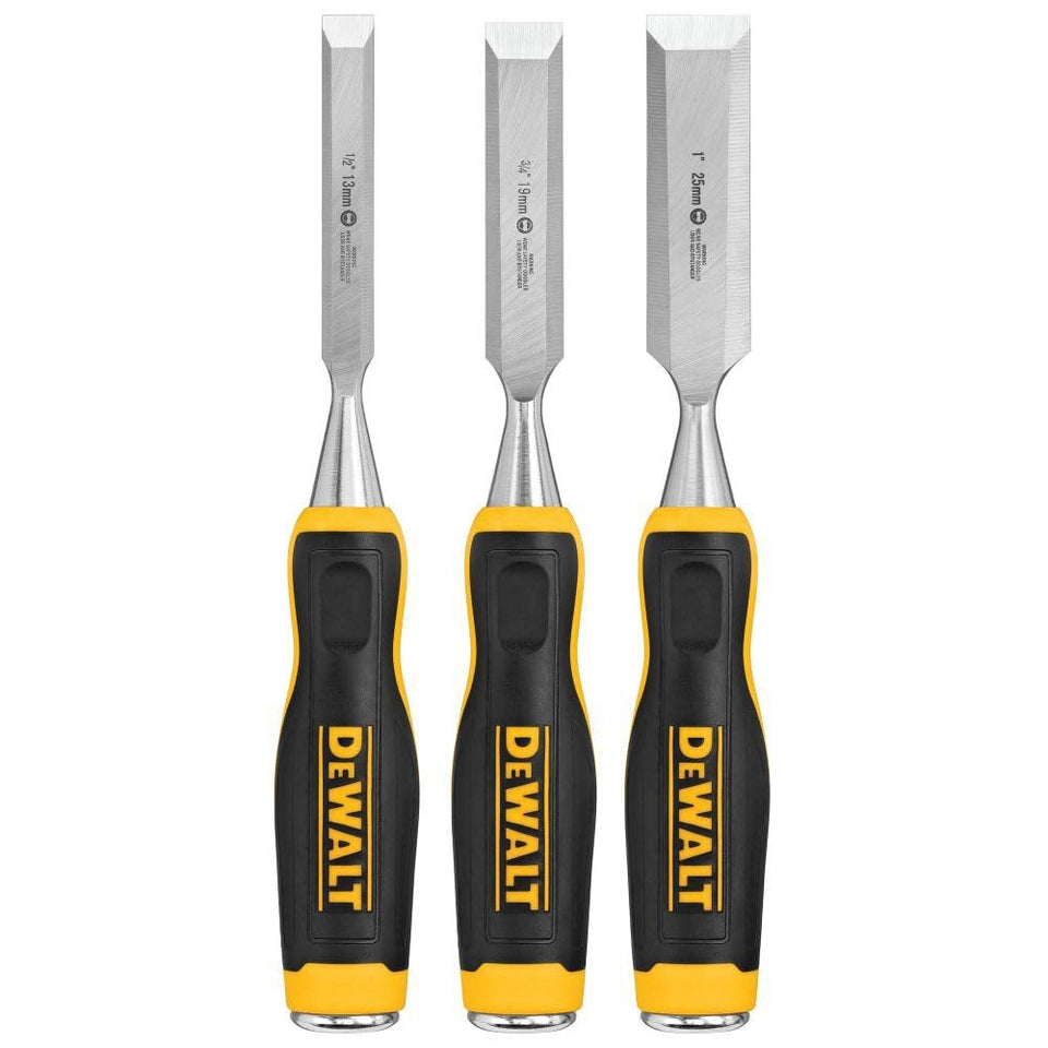DEWALT Pro Wood Chisel Set 3 Piece front-angle view highlighting ergonomic handle for precise work