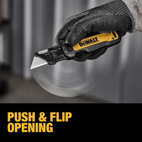 DEWALT Push & Flip folding utility secure blade lock prevents accidental release.