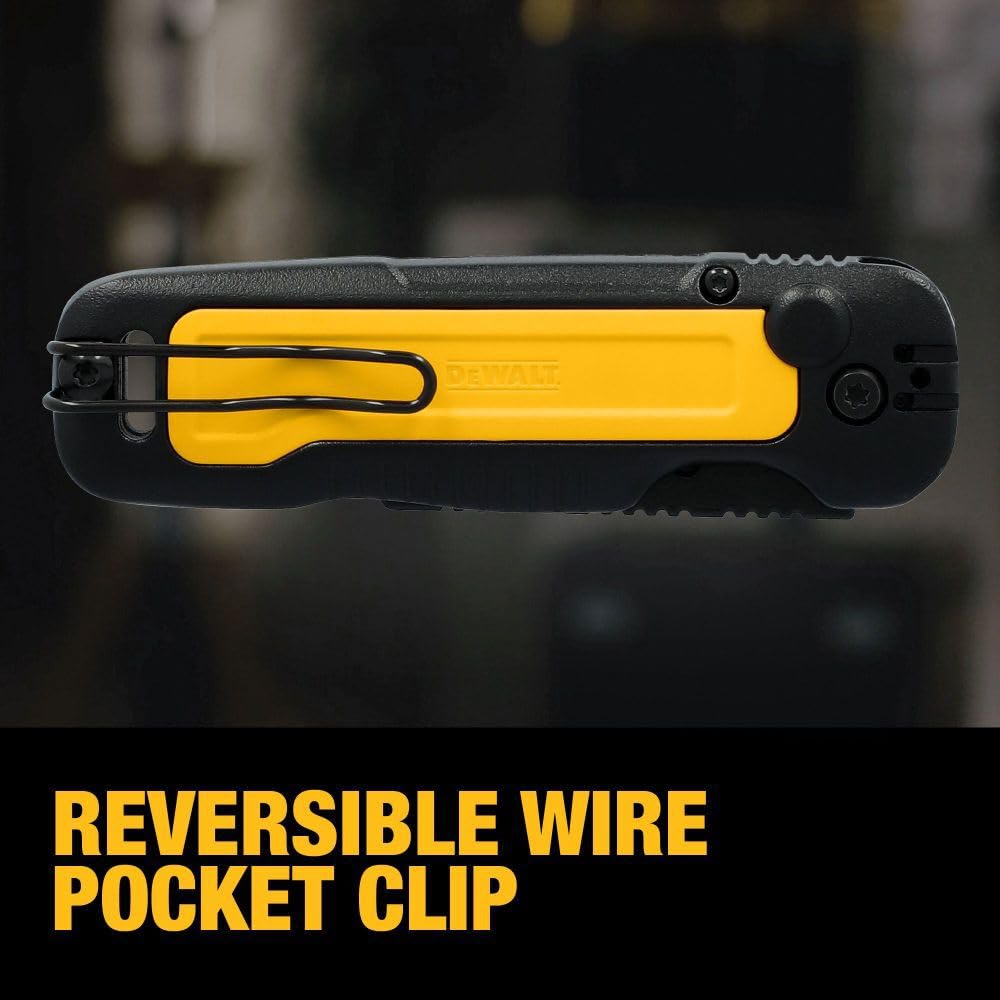 DEWALT Push & Flip folding utility durable metal handle resists wear.
