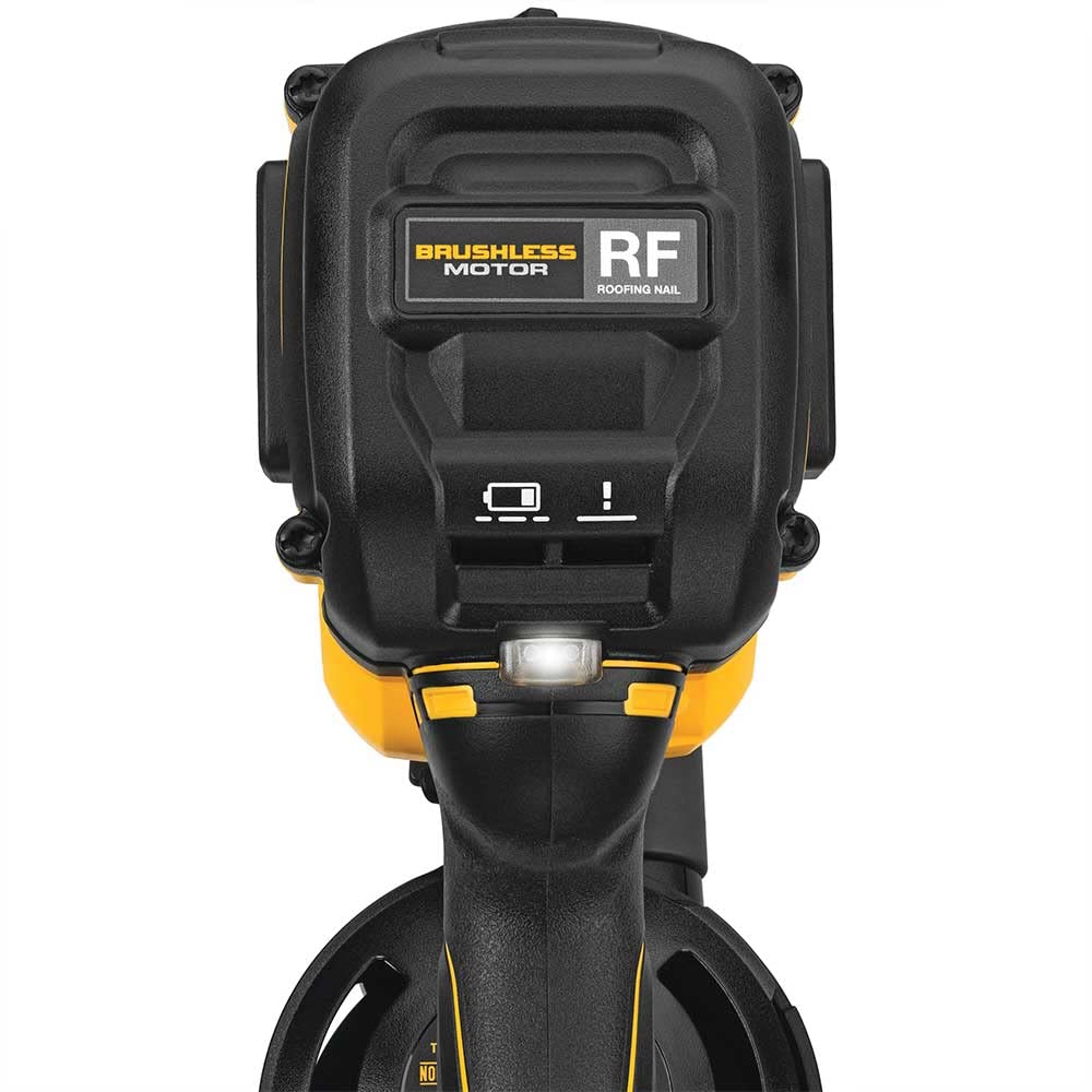 DEWALT 20V Max nailer in action on a roofing project with cordless convenience.