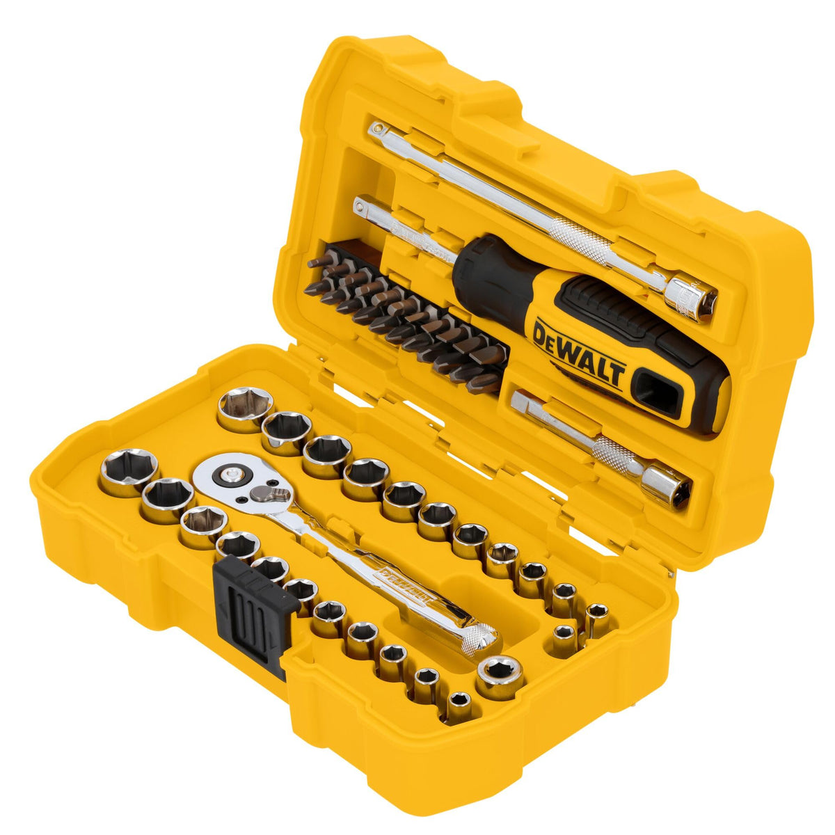DEWALT quick-release lever enables one-handed operation in confined spaces.