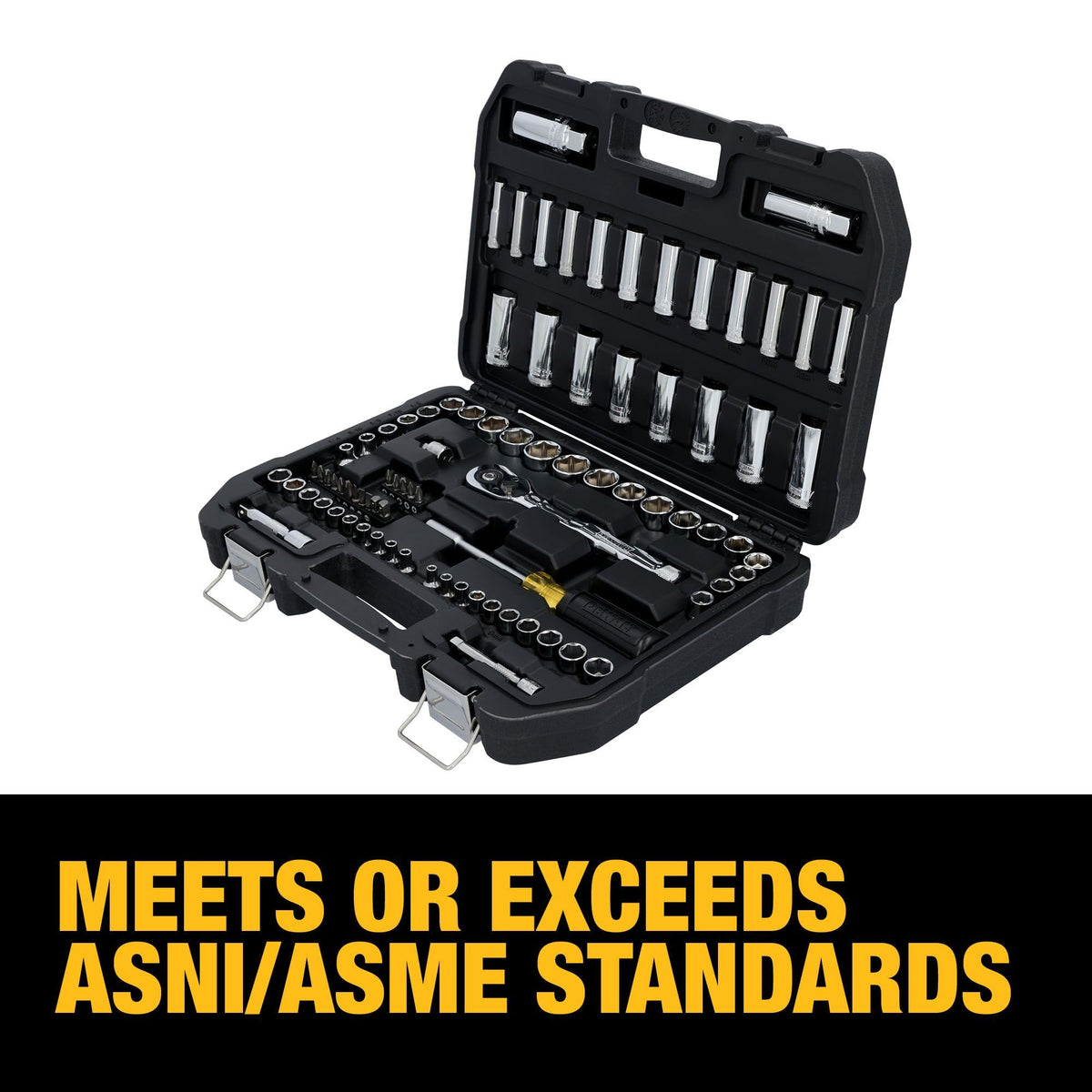 DEWALT quick-release lever enables one-handed socket changes.