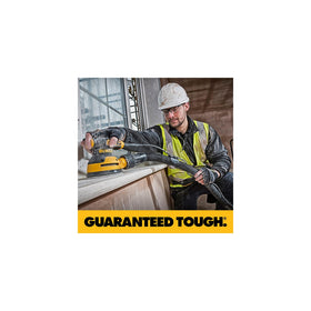 DEWALT DWE6423 in-use view finishing wood with smooth results.
