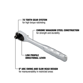 DEWALT ratchet slim head with 1-4 drive for tight spaces.