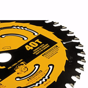 DEWALT reinforced shoulder resists impact when cutting nail embedded wood.