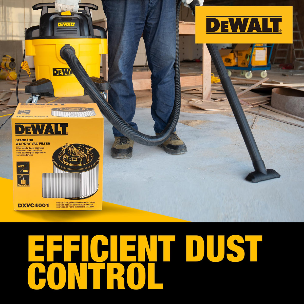 Reusable DEWALT cartridge filter reduces ongoing costs