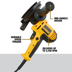 DEWALT dust shroud attachment connects to vacuum for a cleaner work area.