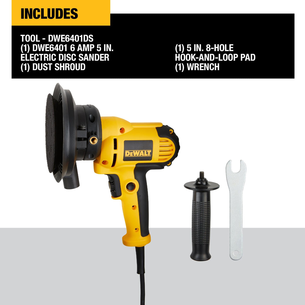 DEWALT DWE6401DS side handle grip enhances balance during sanding.