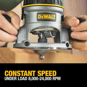 Lexan sub-base on DEWALT router provides durability and clear visibility for template routing.