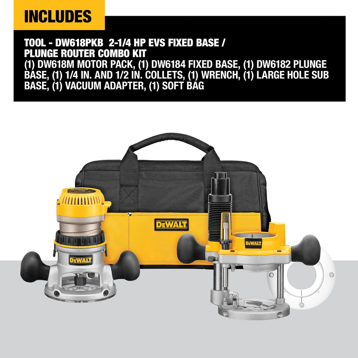 DEWALT DW618PKB plunge base with dust collection improves visibility during plunge routing.