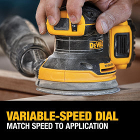 DEWALT rubber overmold grip delivers comfortable sanding sessions