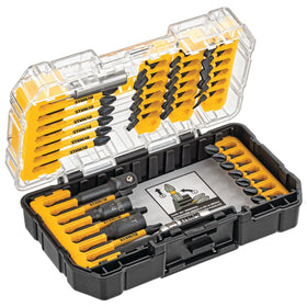 DEWALT 40-piece bit set in a clear case for easy access and organization.