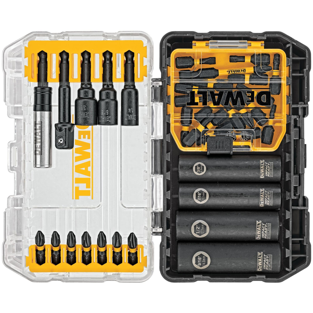 DEWALT screwdriver bit set in ToughCase+ showing organized storage and quick access