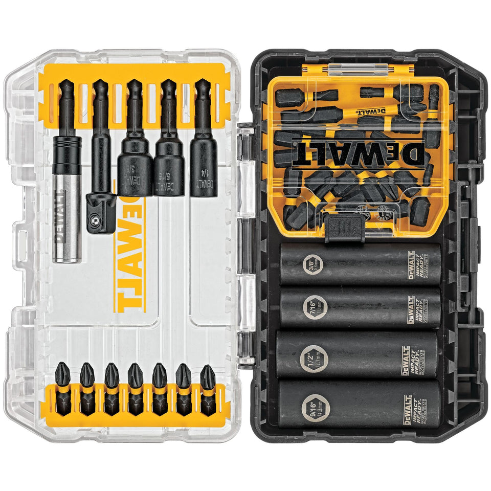 DEWALT screwdriver bit set in ToughCase+ showing organized storage and quick access