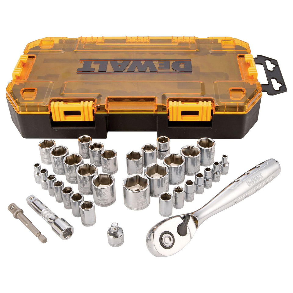 DEWALT 34 piece socket set case keeping tools organized and portable