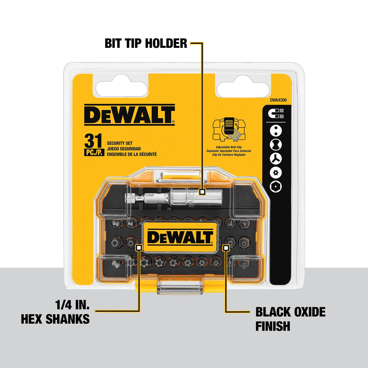 DEWALT spanner and tri-wing bits for specialty fasteners.