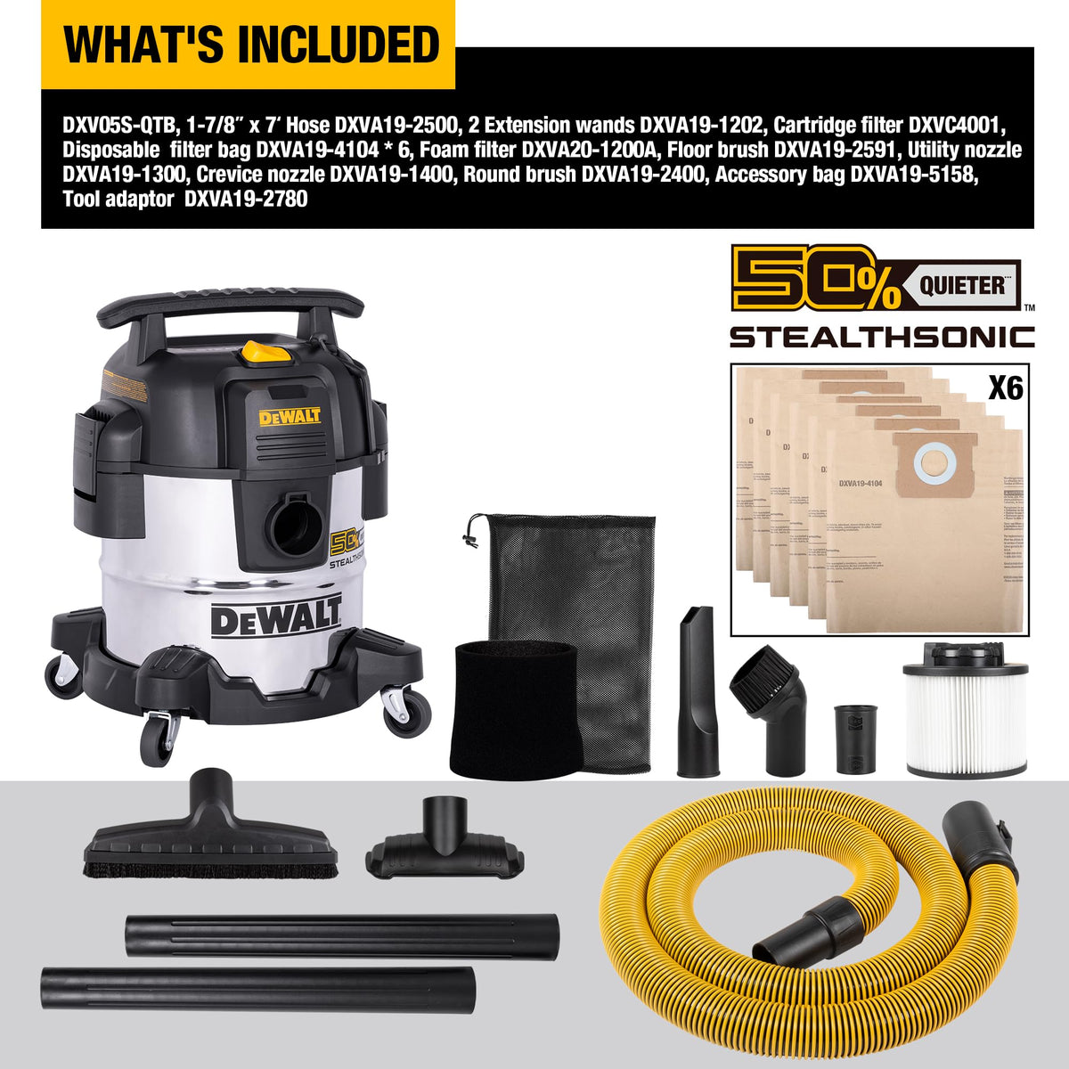 DEWALT STEALTHSONIC 10ft cord covers larger areas without frequent unplugging.
