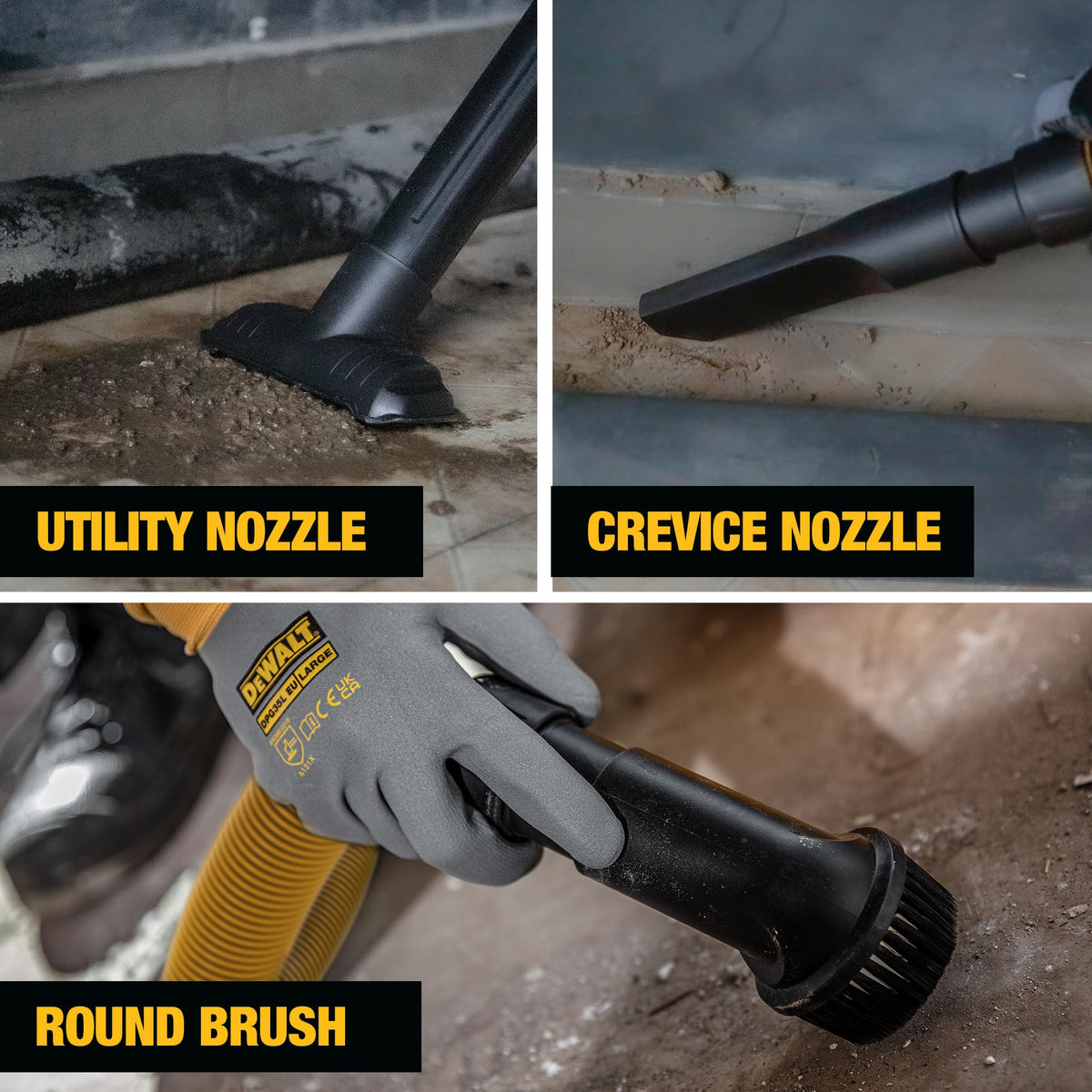 DEWALT STEALTHSONIC 5-gallon vacuum wet and dry capability demonstrated.