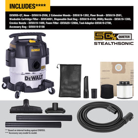 DEWALT STEALTHSONIC 5 gal vacuum with rear cord storage for quick setup