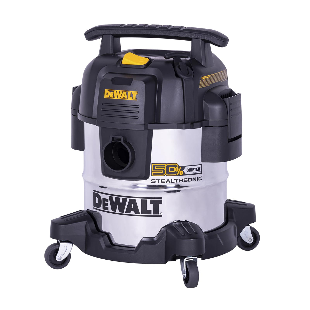 DEWALT STEALTHSONIC 5 gal vacuum top view, compact and ready for storage