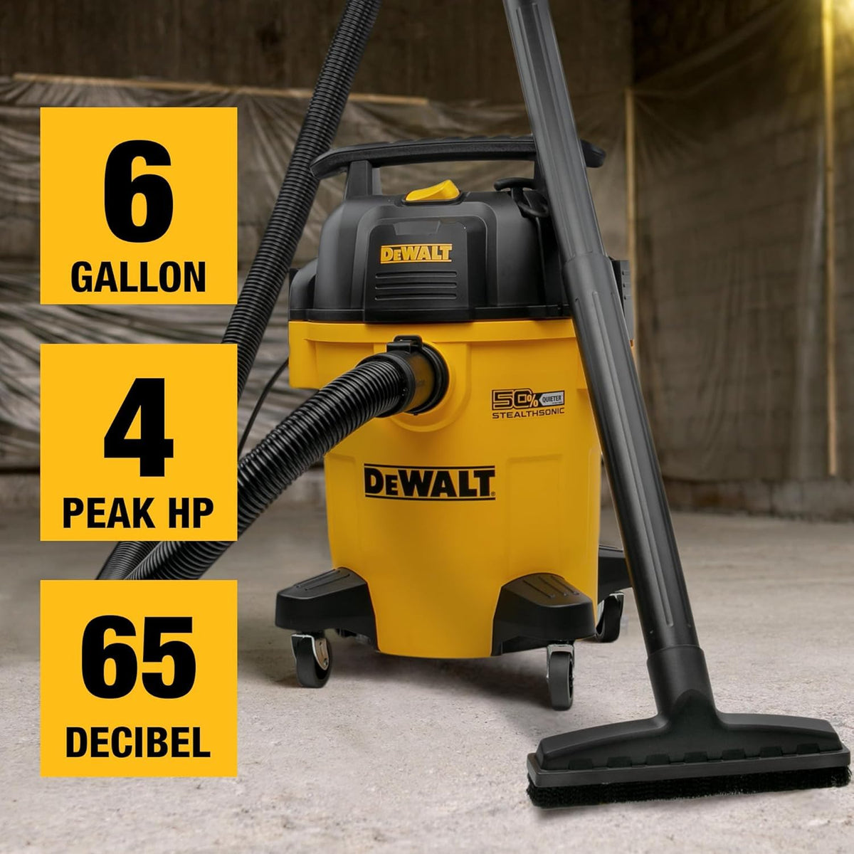 DEWALT STEALTHSONIC vacuum—17 ft reach for hard-to-reach areas.