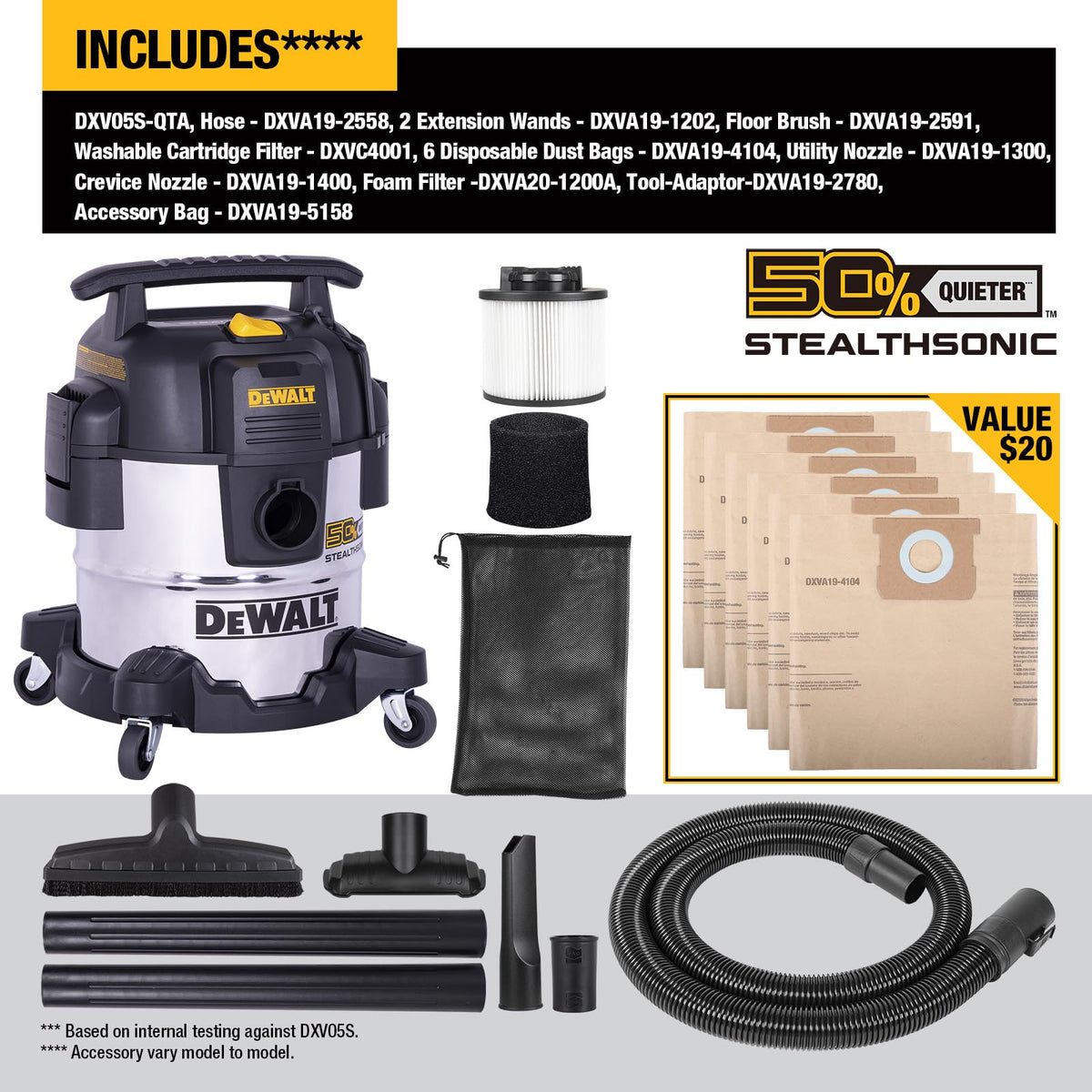 DEWALT Stealthsonic accessory storage keeps attachments organized