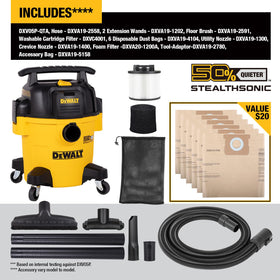 DEWALT Stealthsonic vacuum on-board storage keeps hoses organized