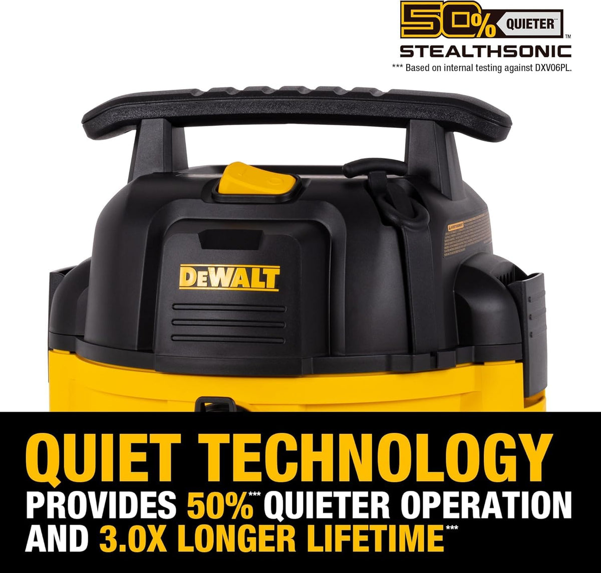 DEWALT STEALTHSONIC vacuum—wet/dry capability for liquids and solids.