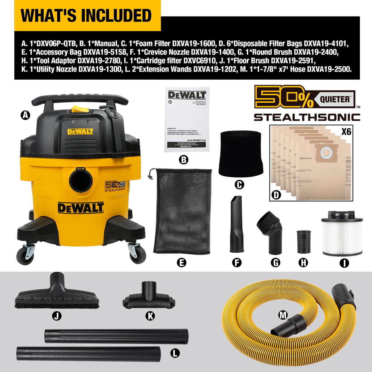 DEWALT StealthSonic vacuum accessories bag illustrates ready-to-use kit.